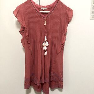 Poupette St Barth Girls’ Sasha V-Neck Mini Dress in Dusty Rose. Size XL (12-14).